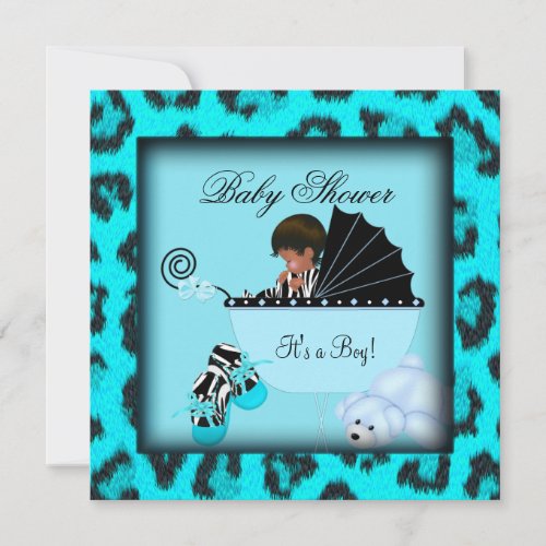 African American Baby Shower Boy Zebra Animal Invites