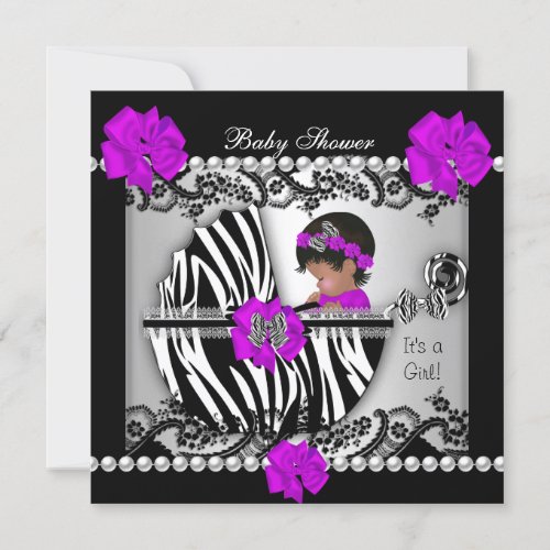 African American Baby Shower Cute Baby Girl Zebra Invitation