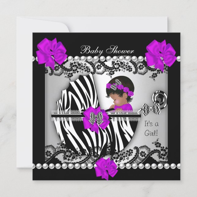 African American Baby Shower Cute Baby Girl Zebra Invitation (Front)