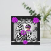 African American Baby Shower Cute Baby Girl Zebra Invitation (Standing Front)