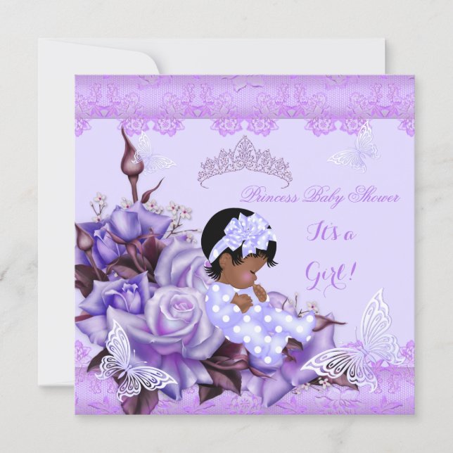 African American Baby Shower Girl Butterfly Lilac Invitation (Front)
