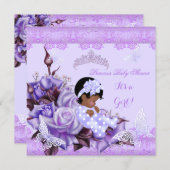 African American Baby Shower Girl Butterfly Lilac Invitation (Front/Back)
