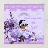 African American Baby Shower Girl Butterfly Lilac Invitation