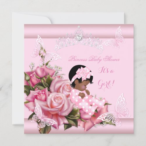 African American Baby Shower Girl Butterfly Pink Invitation