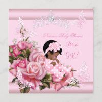 African American Baby Shower Girl Butterfly Pink Invitation