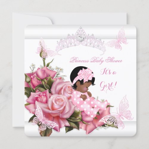 African American Baby Shower Girl Butterfly Pink W Invitation