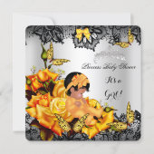 African American Baby Shower Girl Butterfly Yellow Invitation (Front)