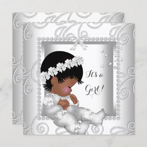 African American Baby Shower Girl Diamond White Invitation