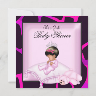 African American Baby Shower Girl Hot Pink Black Invitation