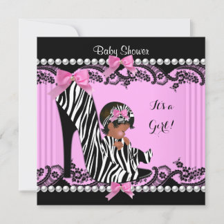 African American Baby Shower Girl Hot Pink Zebra 3 Invitation