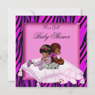 African American Baby Shower Girl Hot Pink Zebra Invitation