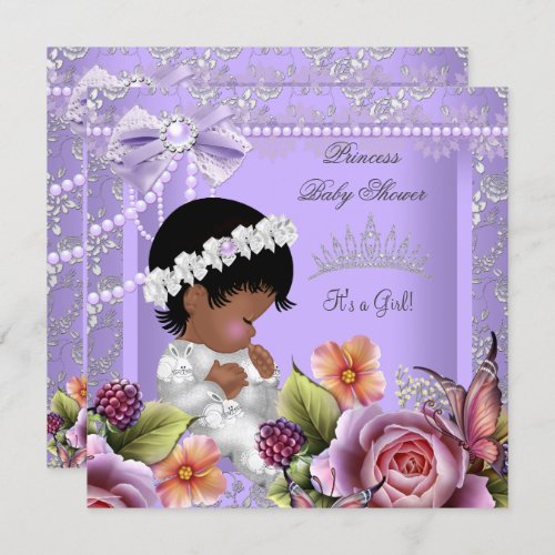 African American Baby Shower Girl Lavender Rose Invitation