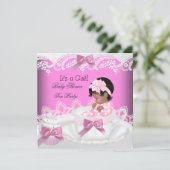 African American Baby Shower Girl Pink Baby Teacup Invitation (Standing Front)