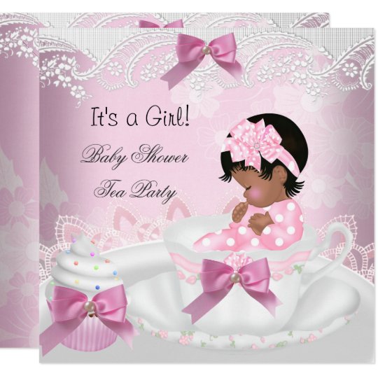 African American Baby Shower Girl Pink Baby Teacup Invitation | Zazzle.com