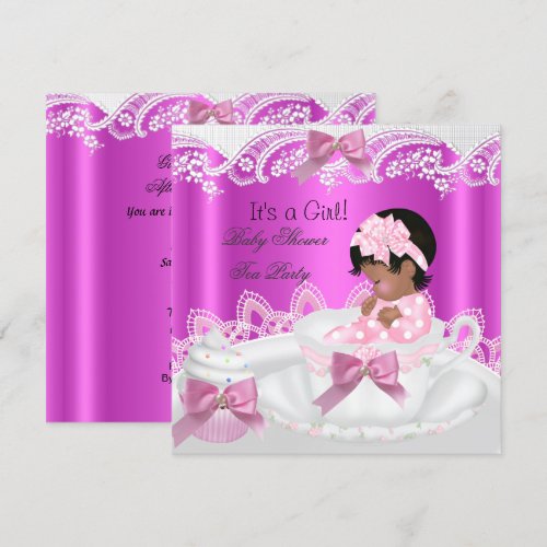 African American Baby Shower Girl Pink in Teacup Custom Invitation