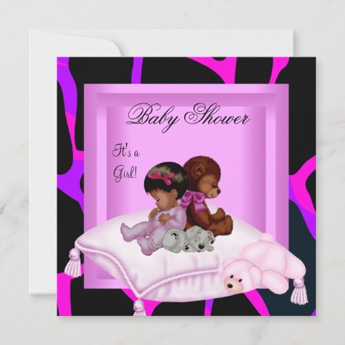 African American Baby Shower Girl Pink Invitation