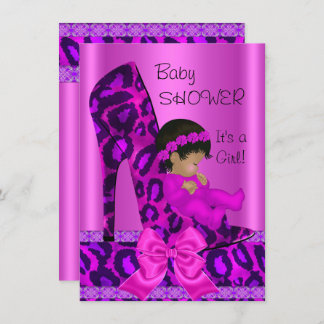 African American Baby Shower Girl Pink Leopard Invitation