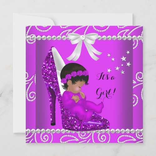 African American Baby Shower Girl Pink Shoe Invitation