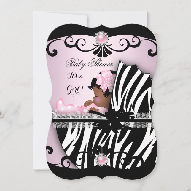 African American Baby Shower Girl Pink Zebra 4 Invitation (Front)