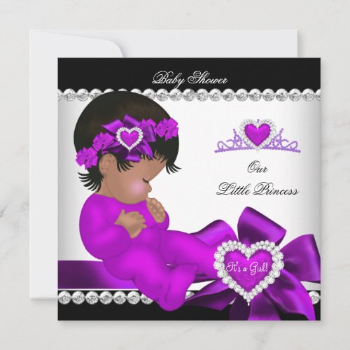 African American Baby Shower Girl Princess Purple Invitation