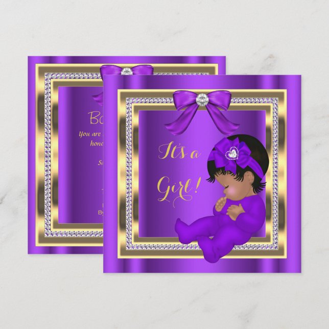 African American Baby Shower Girl Purple Diamond 2 Invitation (Front/Back)