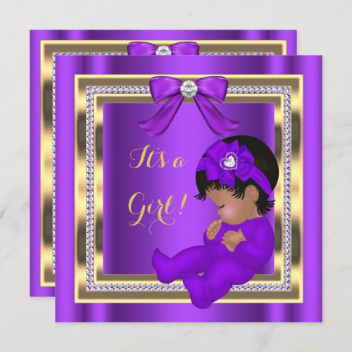 African American Baby Shower Girl Purple Diamond 2 Invitation