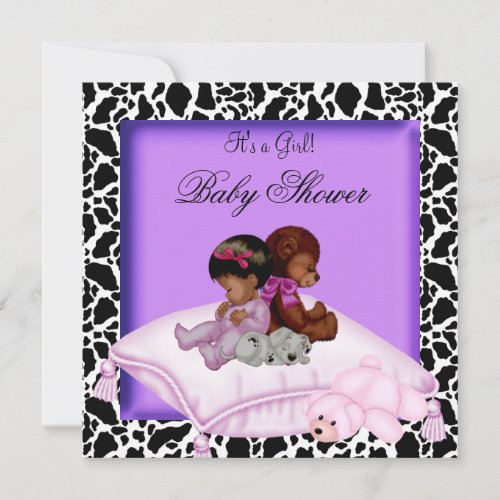 African American Baby Shower Girl Purple Custom Announcements