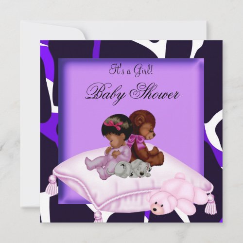 African American Baby Shower Girl Purple Invitation