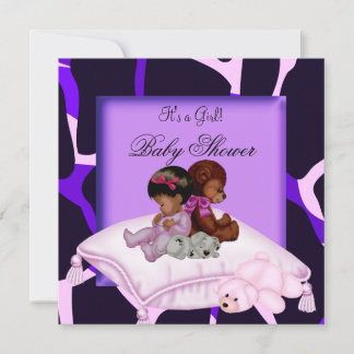 African American Baby Shower Girl Purple Pink Invitation