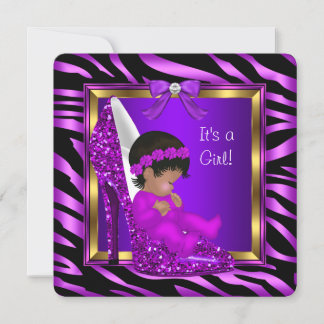 African American Baby Shower Girl Purple Pink Invitation