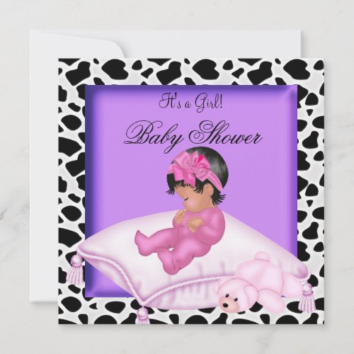 African American Baby Shower Girl Purple Pink Announcements