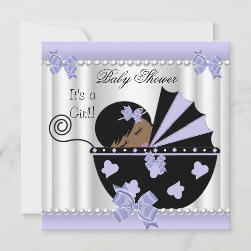 African American Baby Shower Girl Purple White Invitation