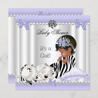 African American Baby Shower Girl Purple Zebra Invitation