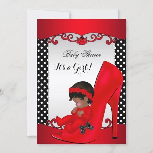 African American Baby Shower Girl Red Baby Shoe Invitation