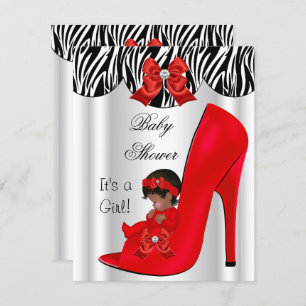 African American Baby Shower Girl Red Baby Shoe Invitation