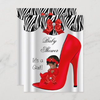 African American Baby Shower Girl Red Baby Shoe Invitation