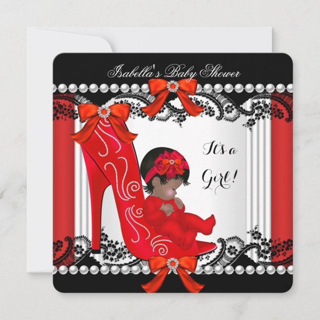 African American Baby Shower Girl Red Shoe Invitation (Front)