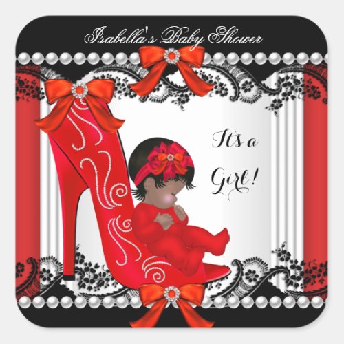 African American Baby Shower Girl Red Shoe Square Sticker