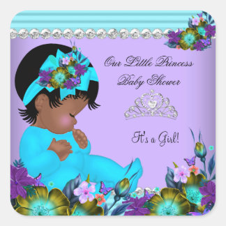 African American Baby Shower Girl Teal Blue Purple Square Sticker