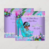 African American Baby Shower Girl Teal Purple