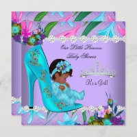 African American Baby Shower Girl Teal Purple