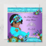 African American Baby Shower Girl Teal Purple Invitation