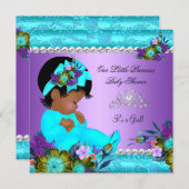 African American Baby Shower Girl Teal Purple Invitation (Front/Back)