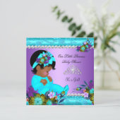 African American Baby Shower Girl Teal Purple Invitation (Standing Front)