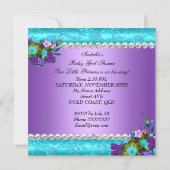 African American Baby Shower Girl Teal Purple Invitation (Back)
