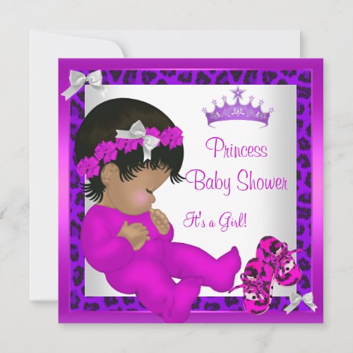 African American Baby Shower Purple Pink Leopard 3 Invitation