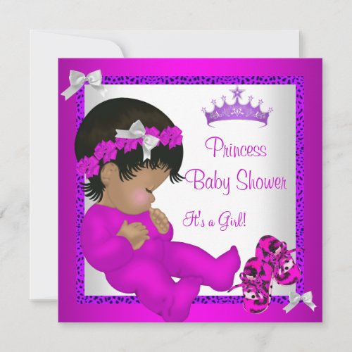 African American Baby Shower Purple Pink Leopard Invitation