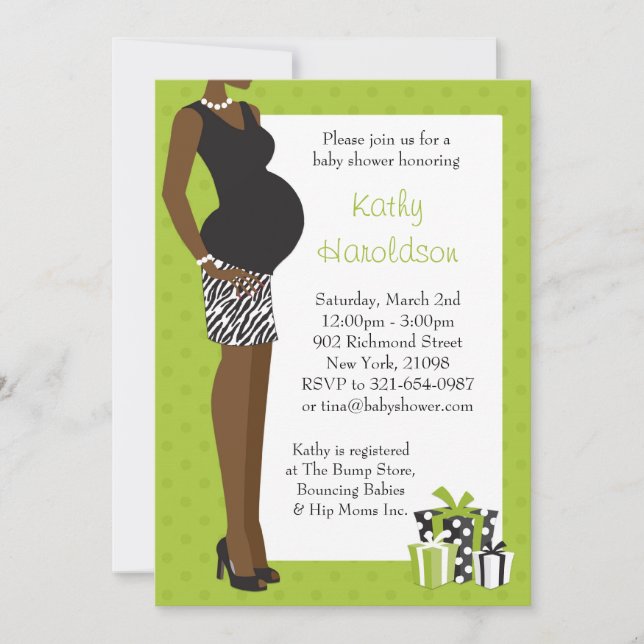 African American Baby Shower Unisex Green Zebra Invitation (Front)