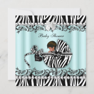 African American Baby Shower Zebra Boy or Girl Invitation