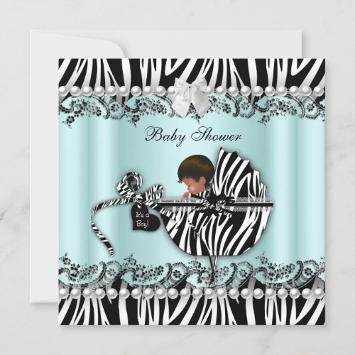African American Baby Shower Zebra Boy or Girl Invitation